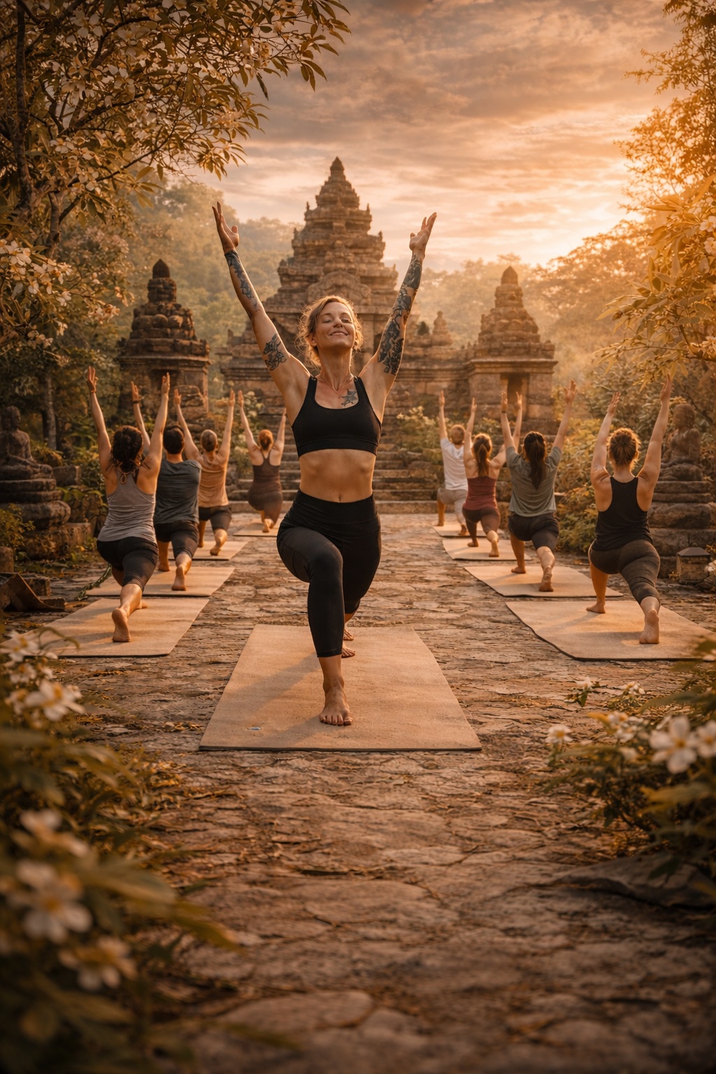 Yoga buiten op Java tijdens retraite
